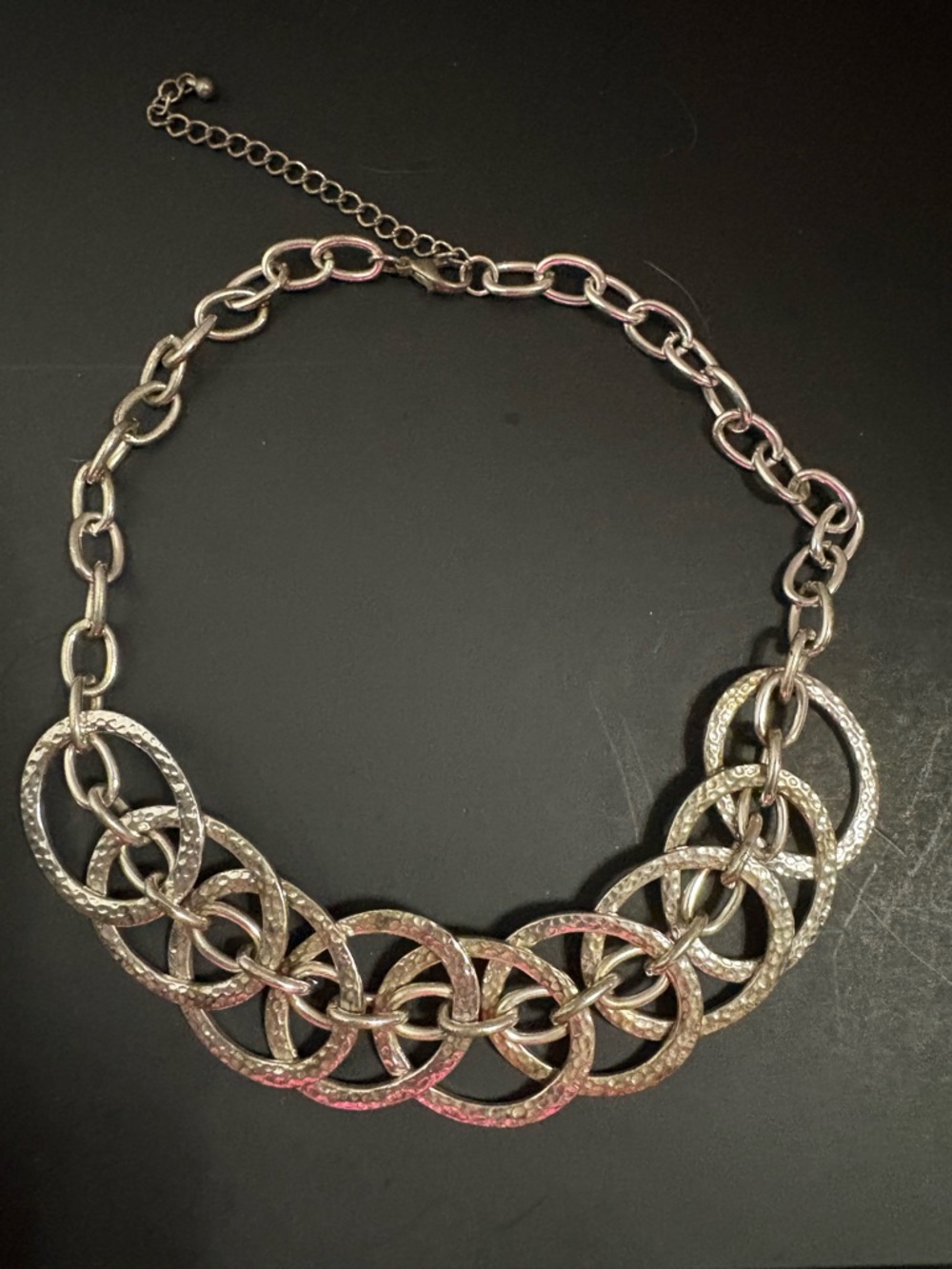 Textured Silver Interlinked Circle Necklace - Women Jewelry